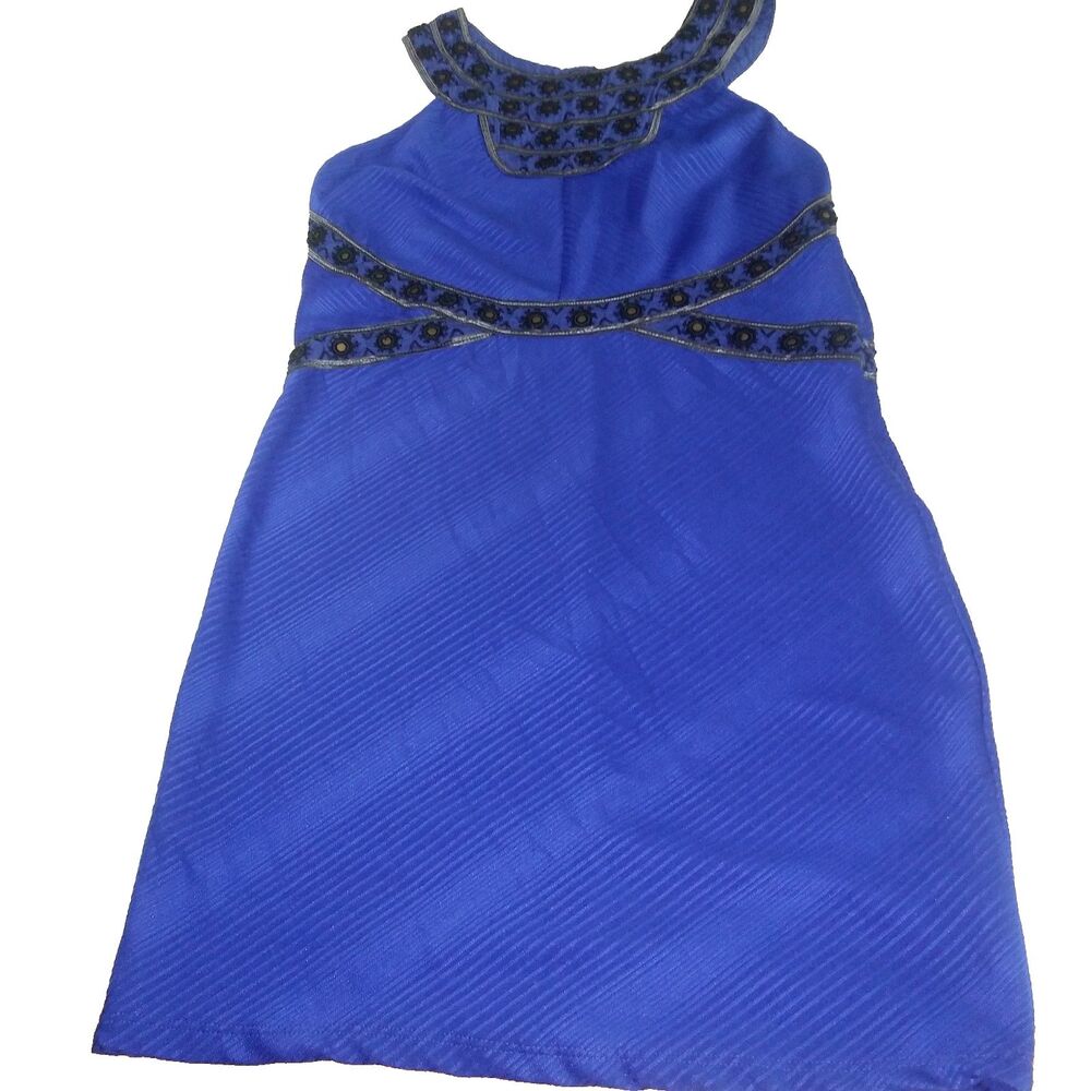 Free People Juniors size LG Royal Blue Cocktail Dress embroidered poly/viscose